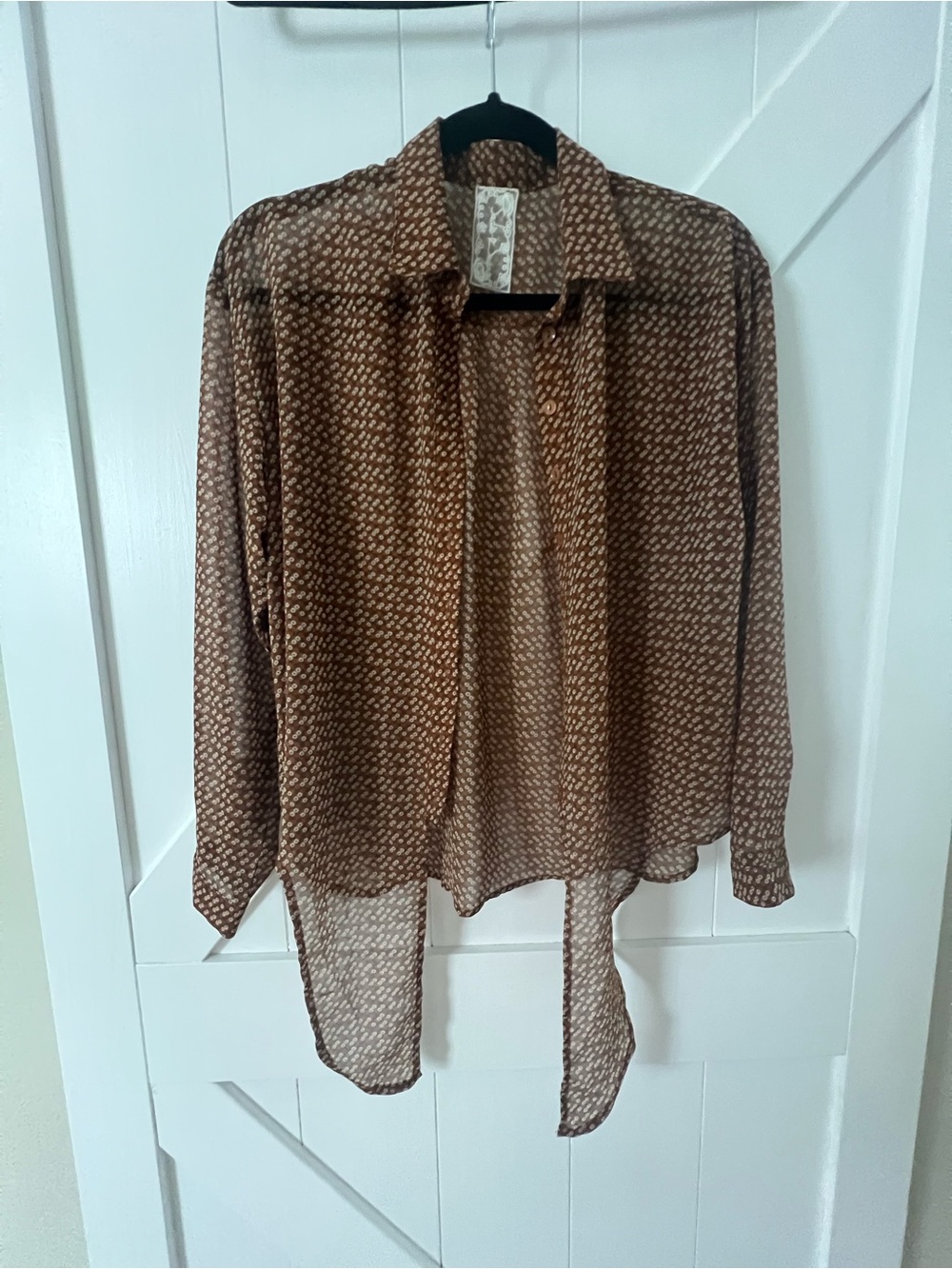 Sadie & Sage Brown Sheer Patterned Button-Down Blouse